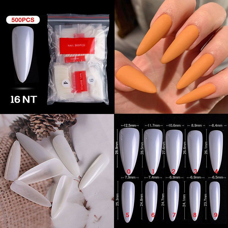 500PCS Artificial Nail Art Tips, Coffin Long Square Stiletto Nail Fake Tip