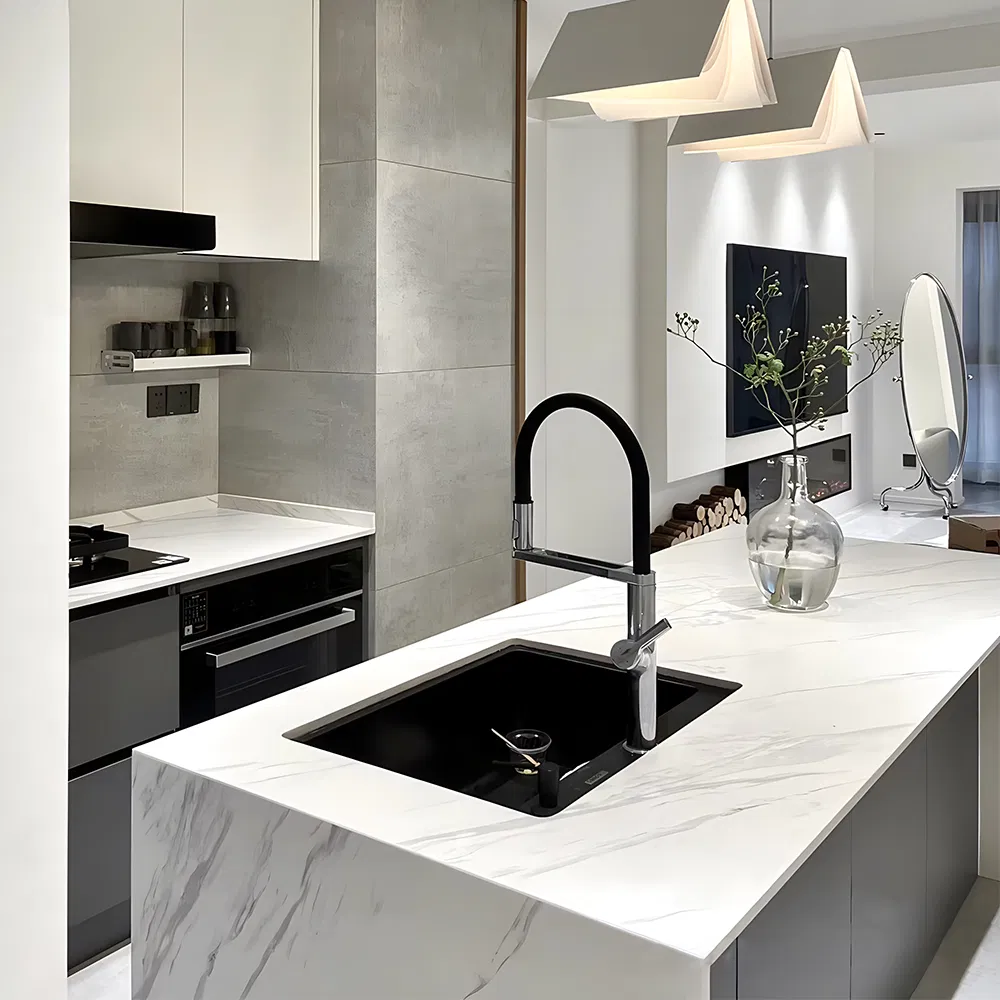 Customized Oliky Artificial Stone Kitchen Island and Countertop Design
