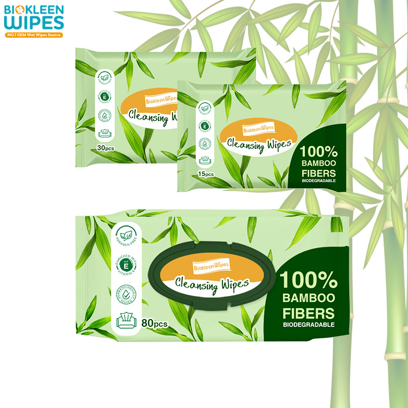 Biokleen Customized Logo Bamboo Water Wipes Sensitive Skin Toallitas Desmaquillantes Organic 100% Biodegradable Plant-Based Bamboo Cloth Babi Wipe