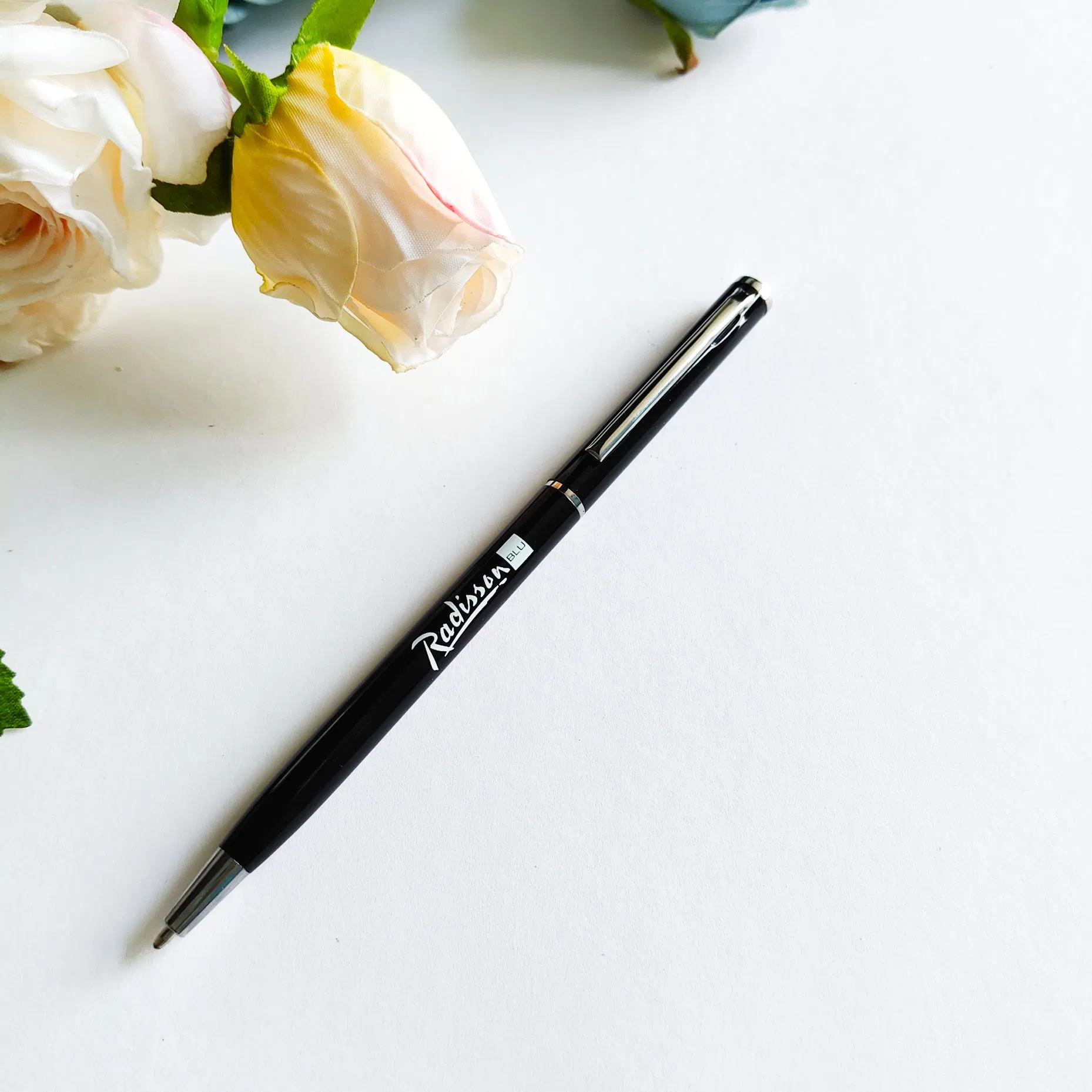 Hot Sale Customized Logo Ballpoint Pen Slim Metal Hotel Advertising Gift