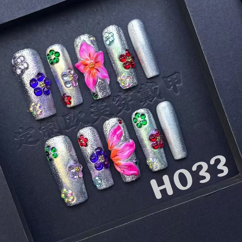 Pastel Micro Fruit Press on Nails with 3D Floating Flowers