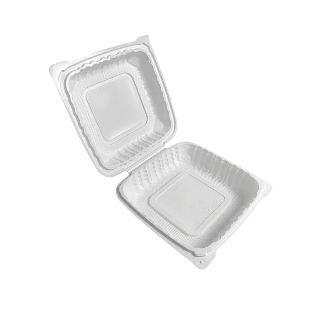 8X8'' Microwave Safe Disposable Meal Prep Catering Bento Lunch Box Sqauer Plastic Clamshell Food Takeaway Packaging