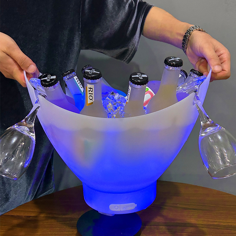 LED Clear Plastic RGB Color-Changing Ice Bucket Sustainable Beer Cooler Ice Bucket with Bluetooth Speaker Function