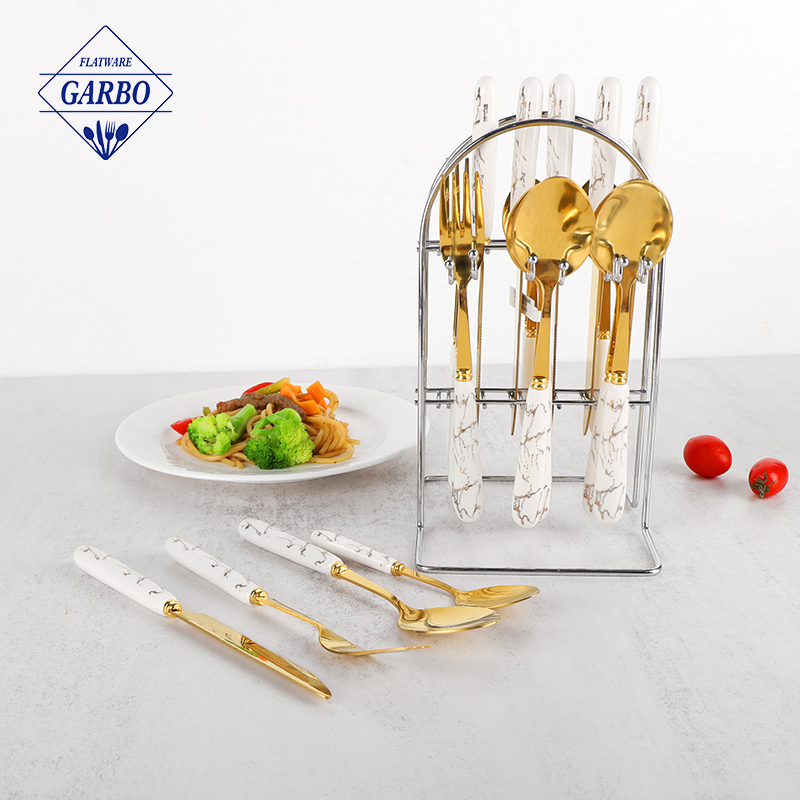Hand Polished Golden Electroplating Stainless-Steel Dinner Fork with Ceramic Handle