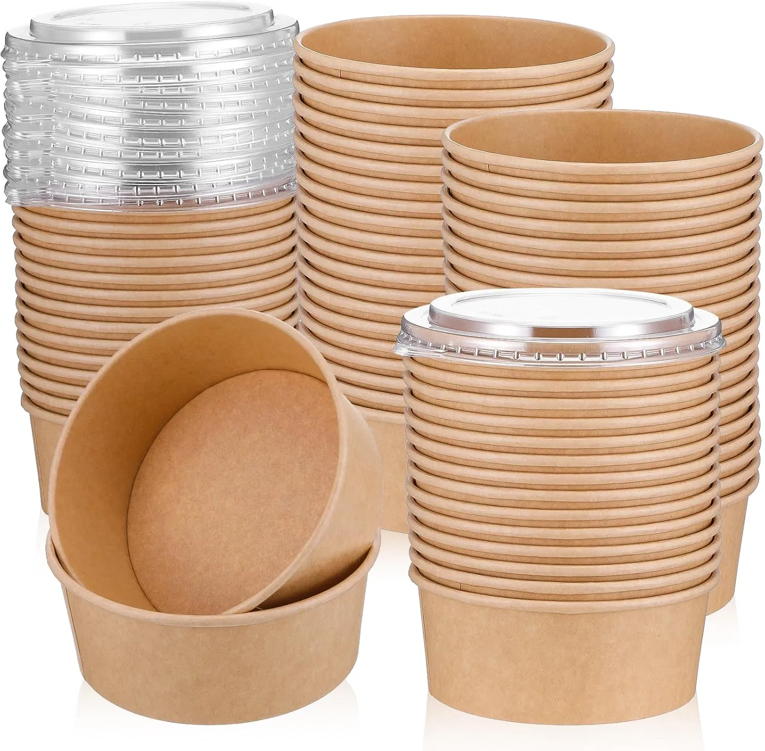 Eco-Friendly Compostable Disposable Kraft Paper Salad Bowl for Hot Cold Food