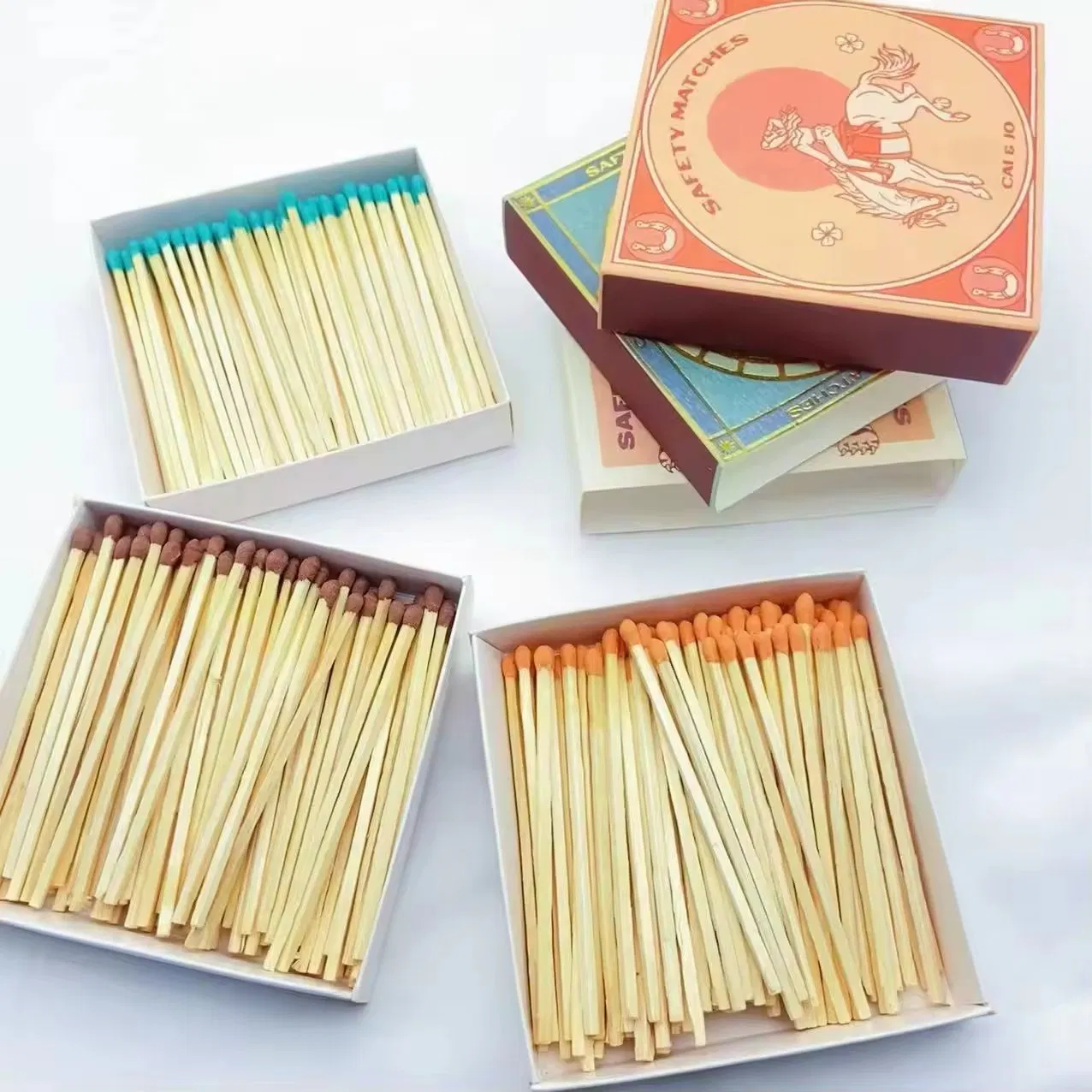 Big Square Matchbox for Cigar Candle Matches Matchbox 4 Inches Wooden Stick Matches with Colored Customize Logo Boxed Matches