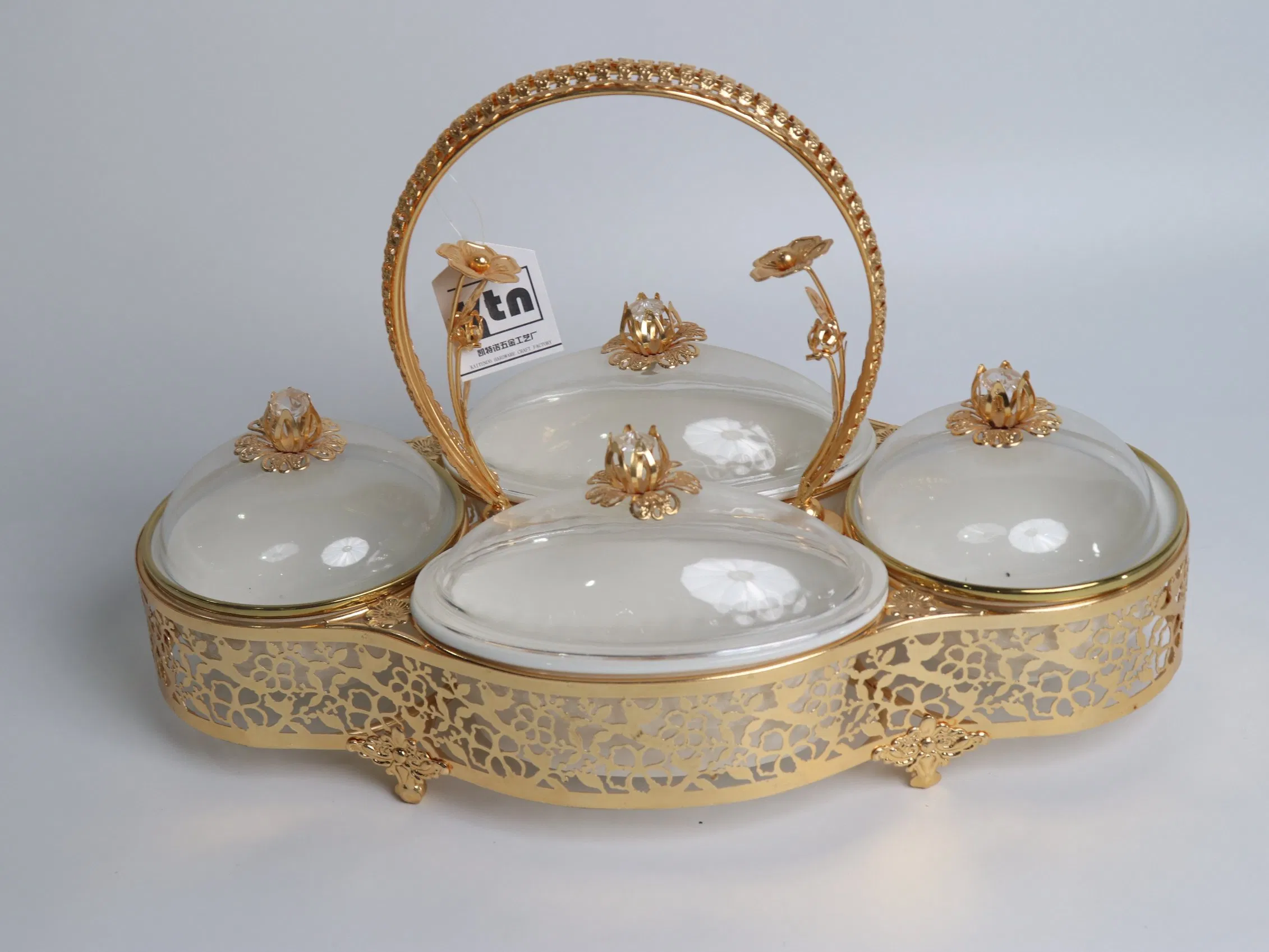 New Product Gold Plated Iron Tray with Plastic Bowl Set Candy Tray