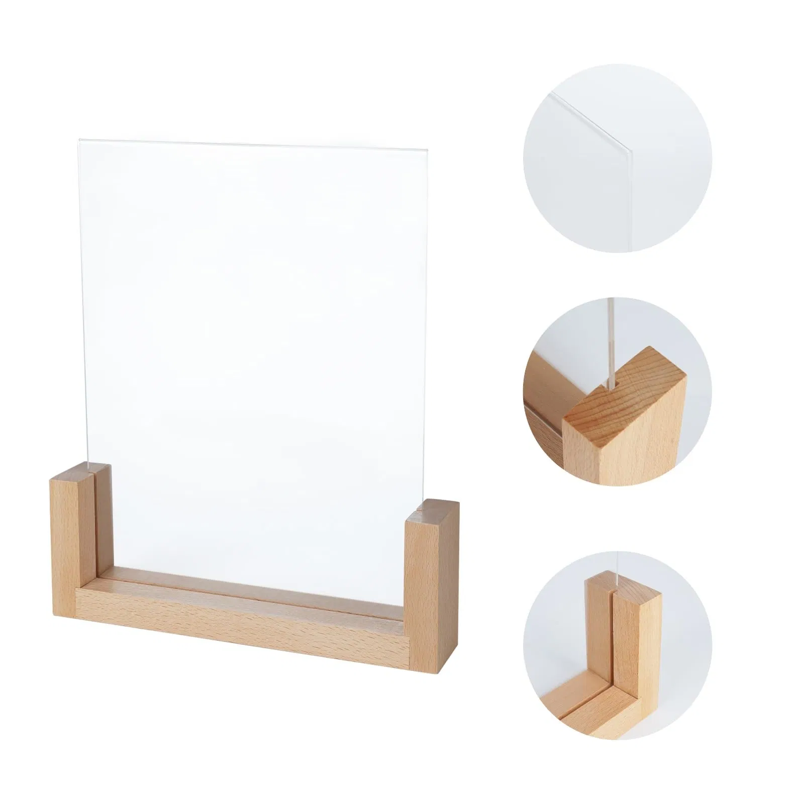 Elegant Double-Sided Acrylic Sign Holder with Wooden Base