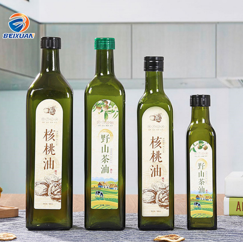 Hot Sale 750ml Dark Green Glass Olive Oil Bottle with Cap