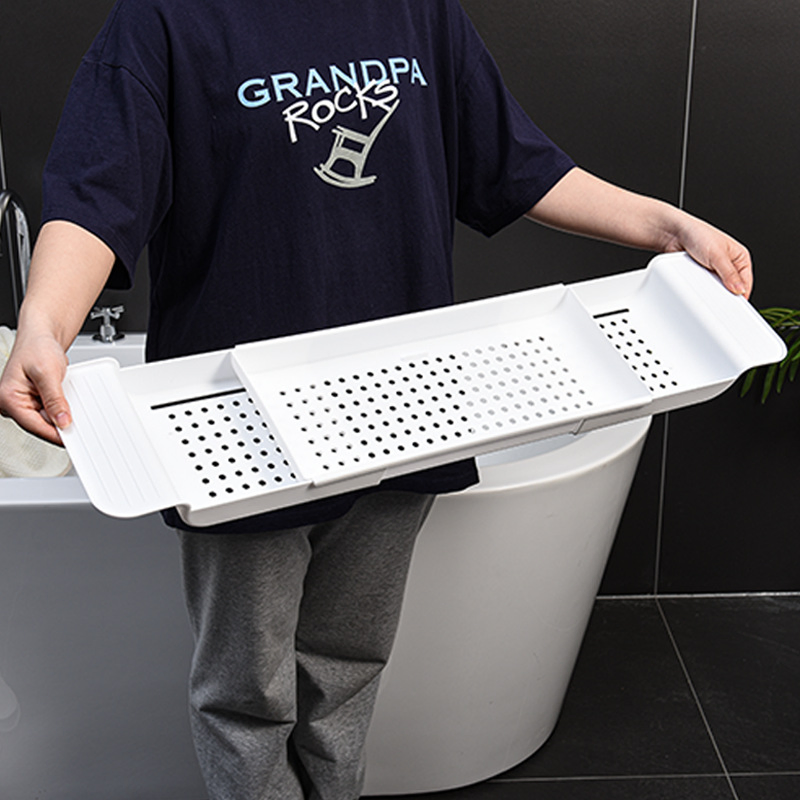 Expandable Drain Bath Shelf Caddy Tray Multifunctional Plastic Bathtub Tray
