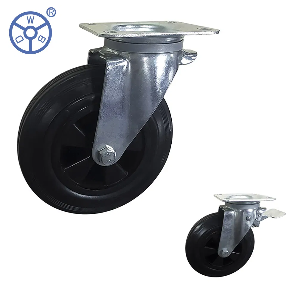 Wbd 6 Inch 150mm 200mm PP Core Black Rubber Waste Bin Caster