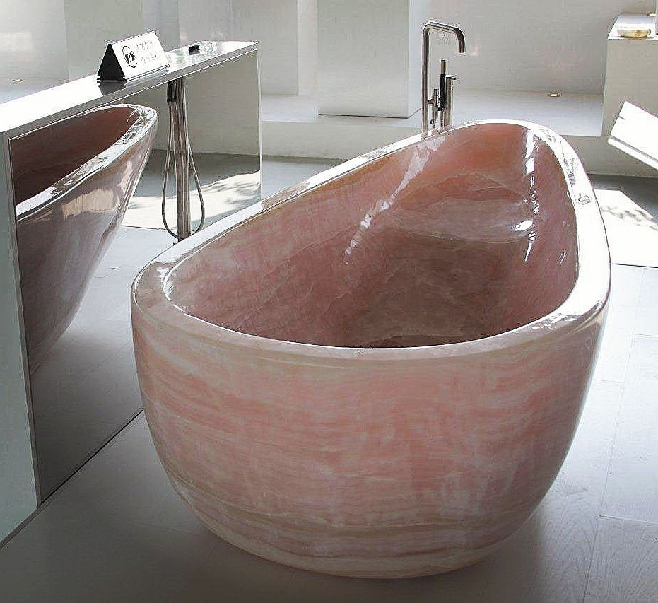 Luxurious Freestanding Solid Stone Pink Onyx Bathtub