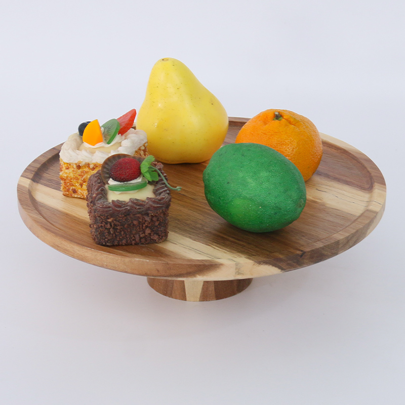 Solid Wood Round Acacia Wood Cake Stand with Base