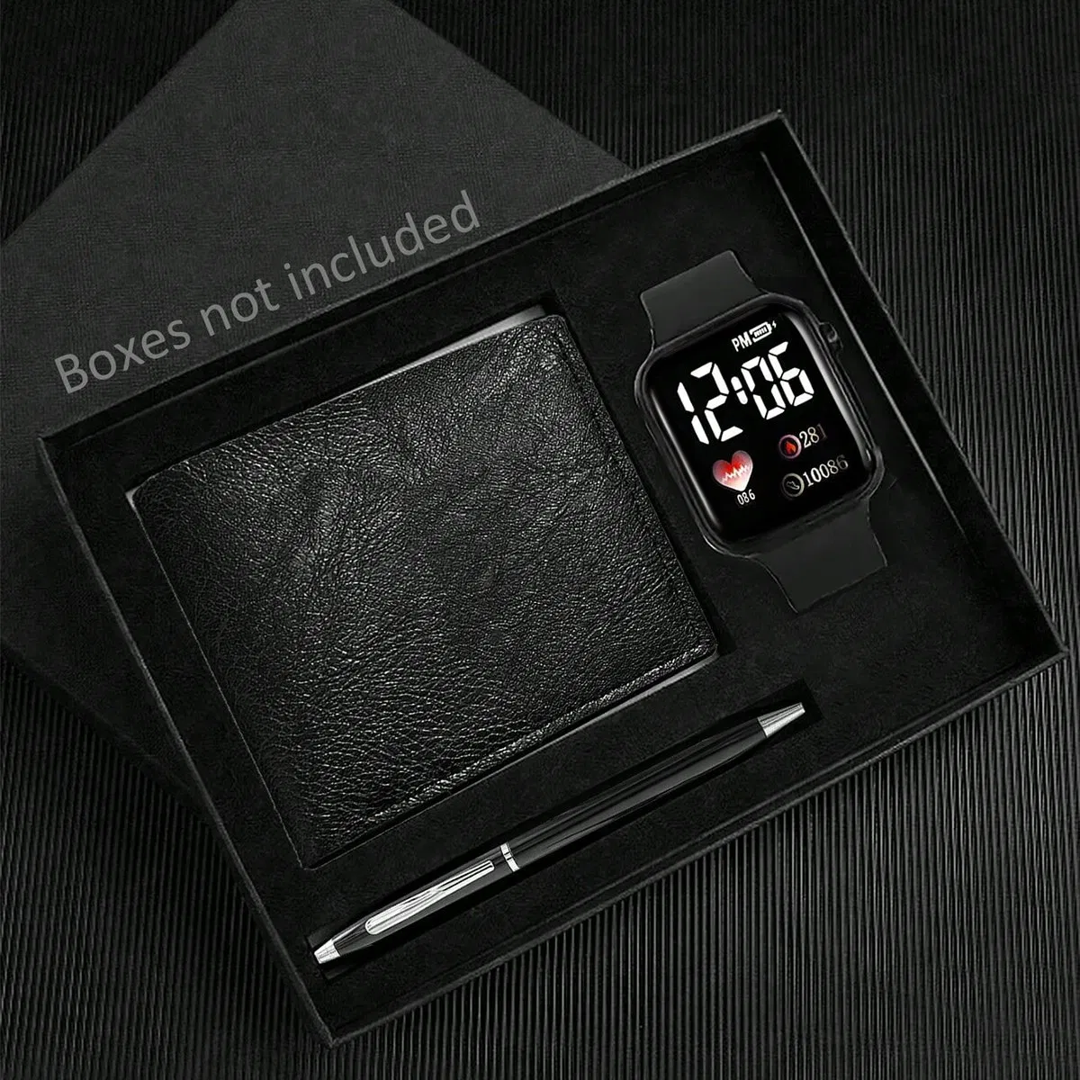 Watch Set Boy's Gift Set Black Cartoon Wallet Pen