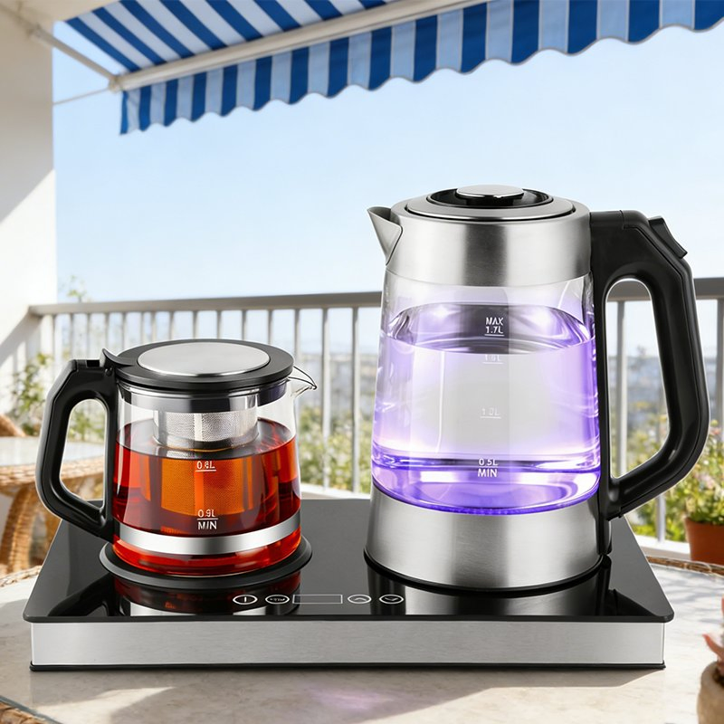Portable Home Appliance Touch Screen Samovar Tea Maker Combination 1.7+1L Kettle Keep Warm Teapot Glass Electric Kettle for Tea