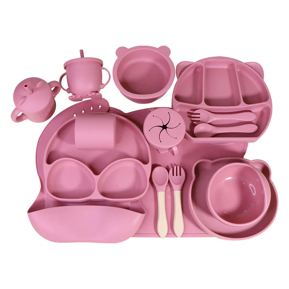 Kids Weaning Products Silicone Tableware Plate Bowl Spoon Fork Baby Feeding Sets