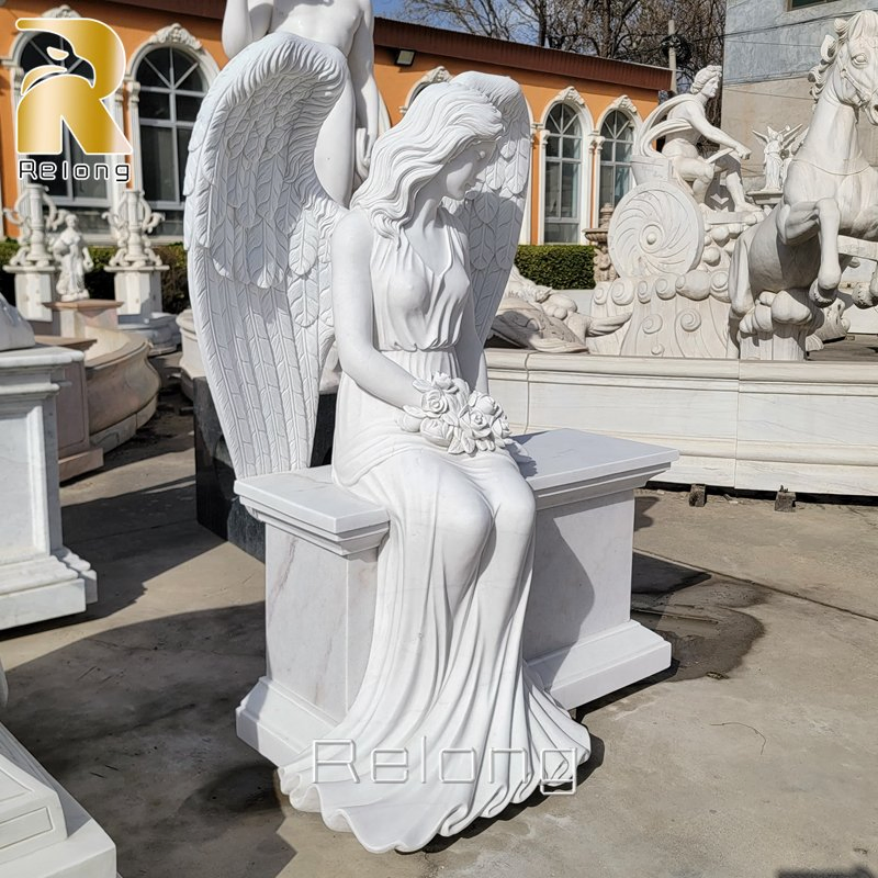 White Marble Carving Angel Sculpture Monument Headstone for Cemetery