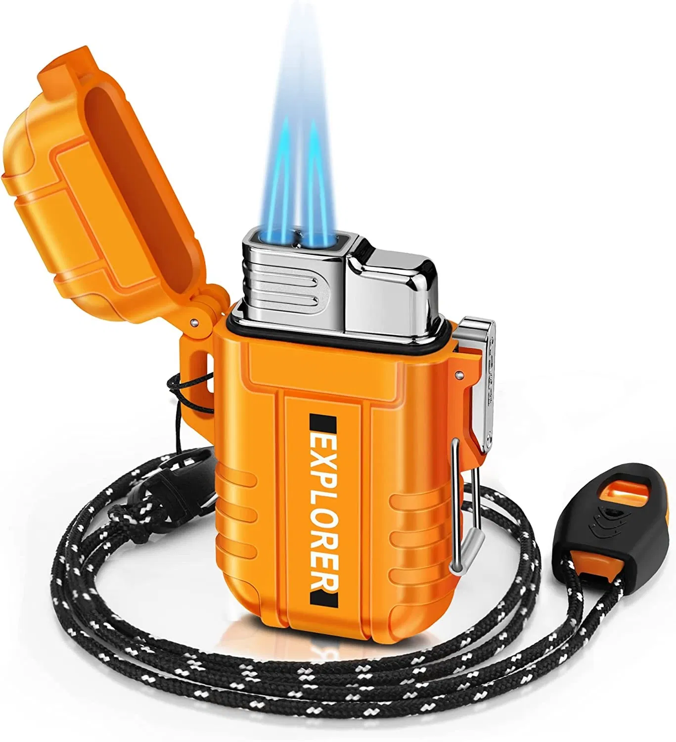 Hot Sell Portable Blue Flame Jet Butane Turbo Cigar Lighter Waterproof Outdoor Camping with Lanyard for Cigarettes for Giveaways