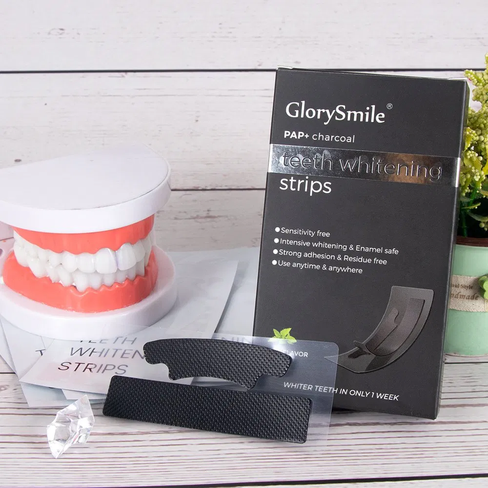 Private Label Professional Home Use Pap Charcoal Teeth Whitening Strip Sensitivity Free Tooth Whitening Formula