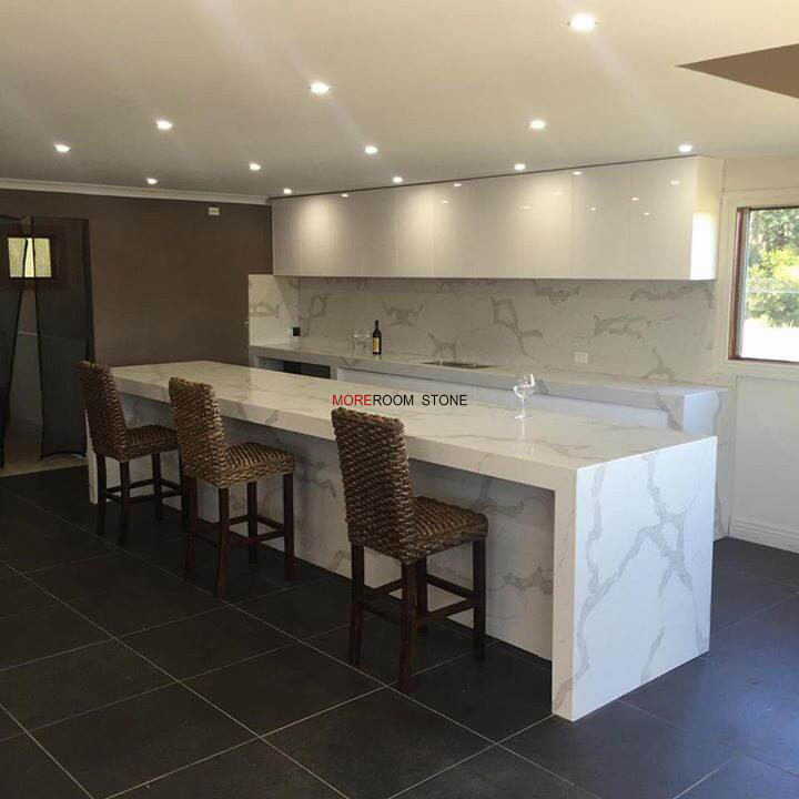 Engineered Quartz White Calcutta Marble Counter Top for Kitchen Island