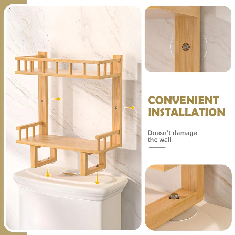 Chic Bamboo Over Toilet Storage Shelf with Hooks and Tissue Holder