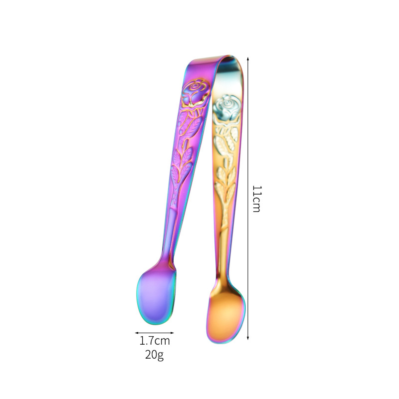 Mini Stainless Steel Rose Pattern Serving Tongs Sugar and Ice Tongs for Bar Accessories