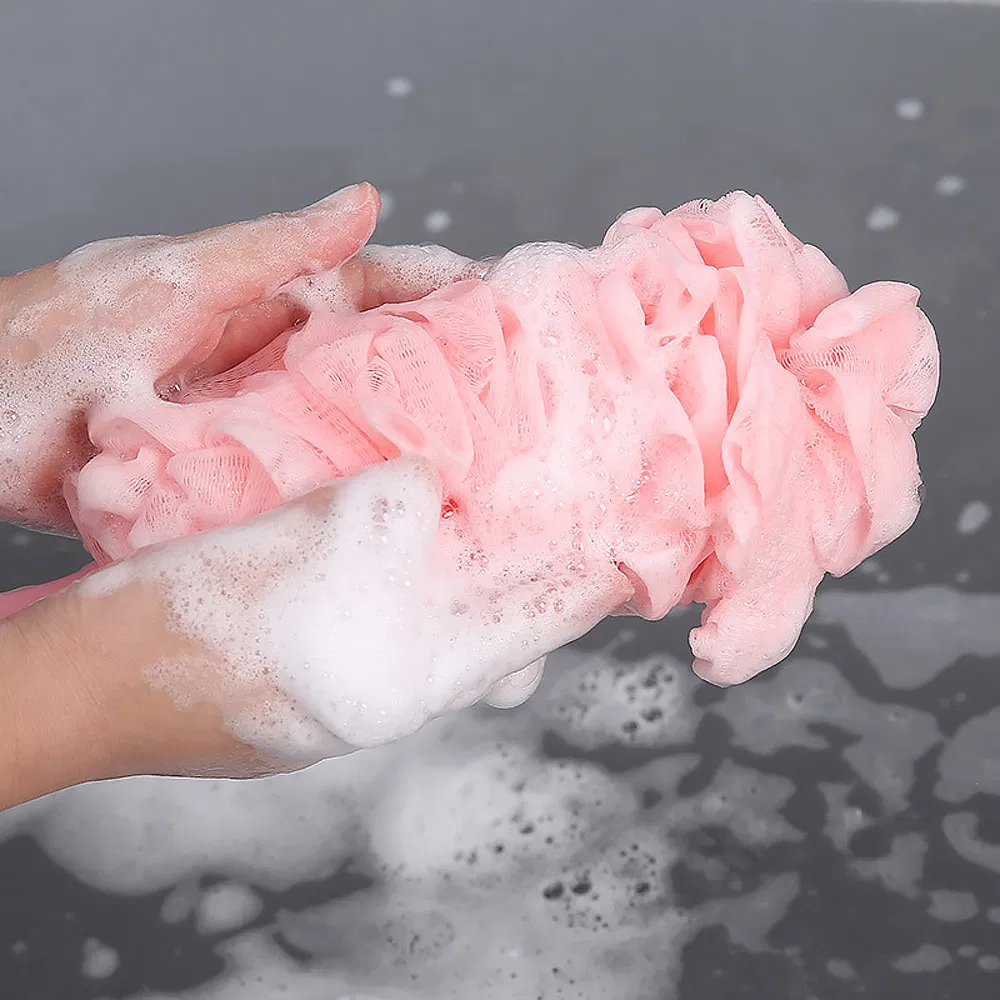 Skin Exfoliating Long Handle Body Back Soft Bath Shower Brush with Mesh Sponge