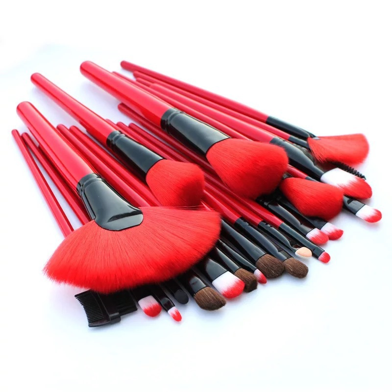 in-Stock 24-Piece Wooden Makeup Brush Set: Pink and Black Tools