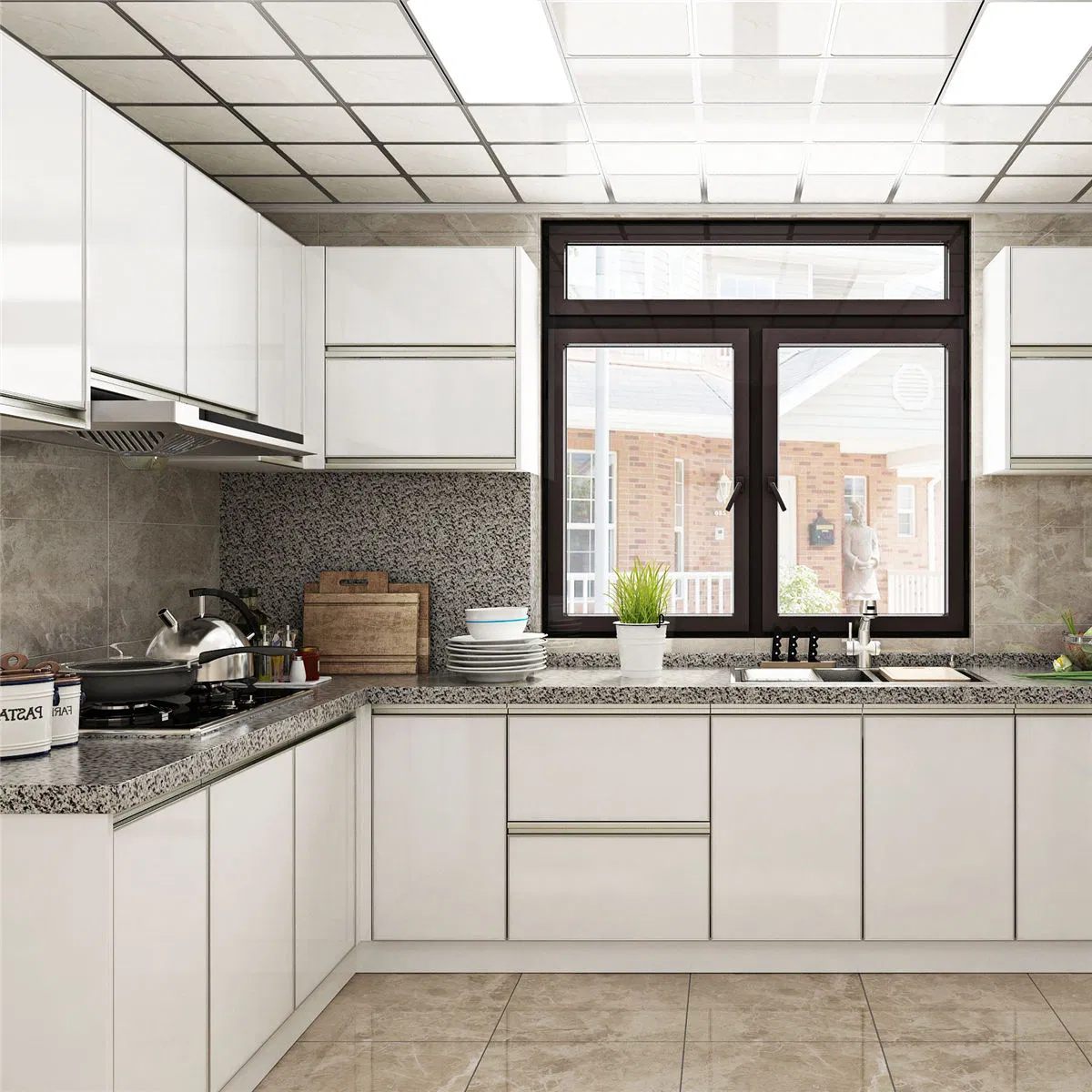 White High Glossy Lacquer Kitchen Cabinets