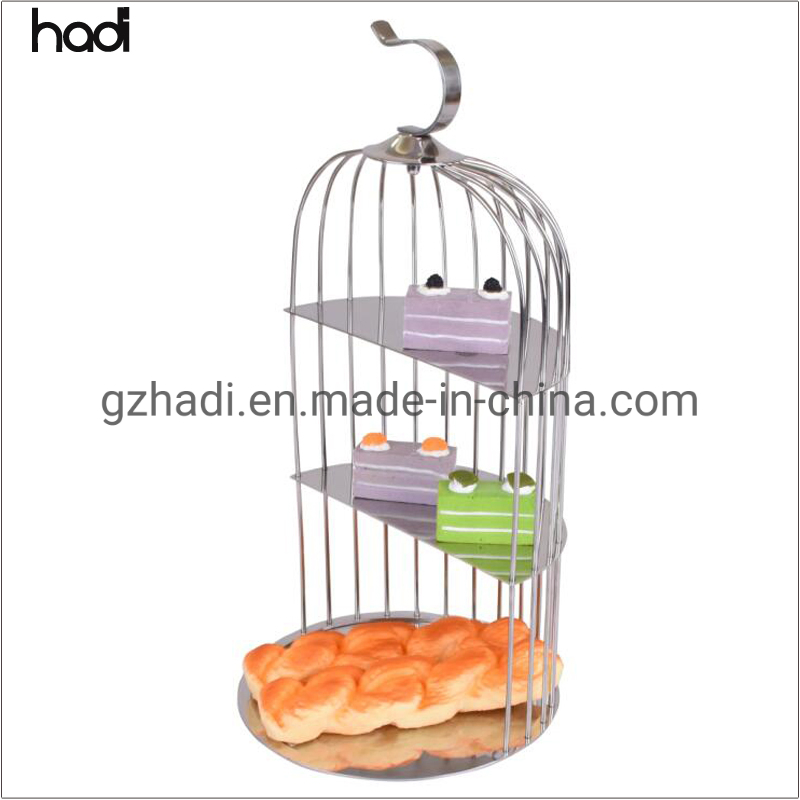 Party Decorative Wedding Buffet Tableware Pink Rose Gold Color Bird Cage Display Buffet Fancy 3 Tier Stainless Steel Bird Cage Afternoon Tea with Stand