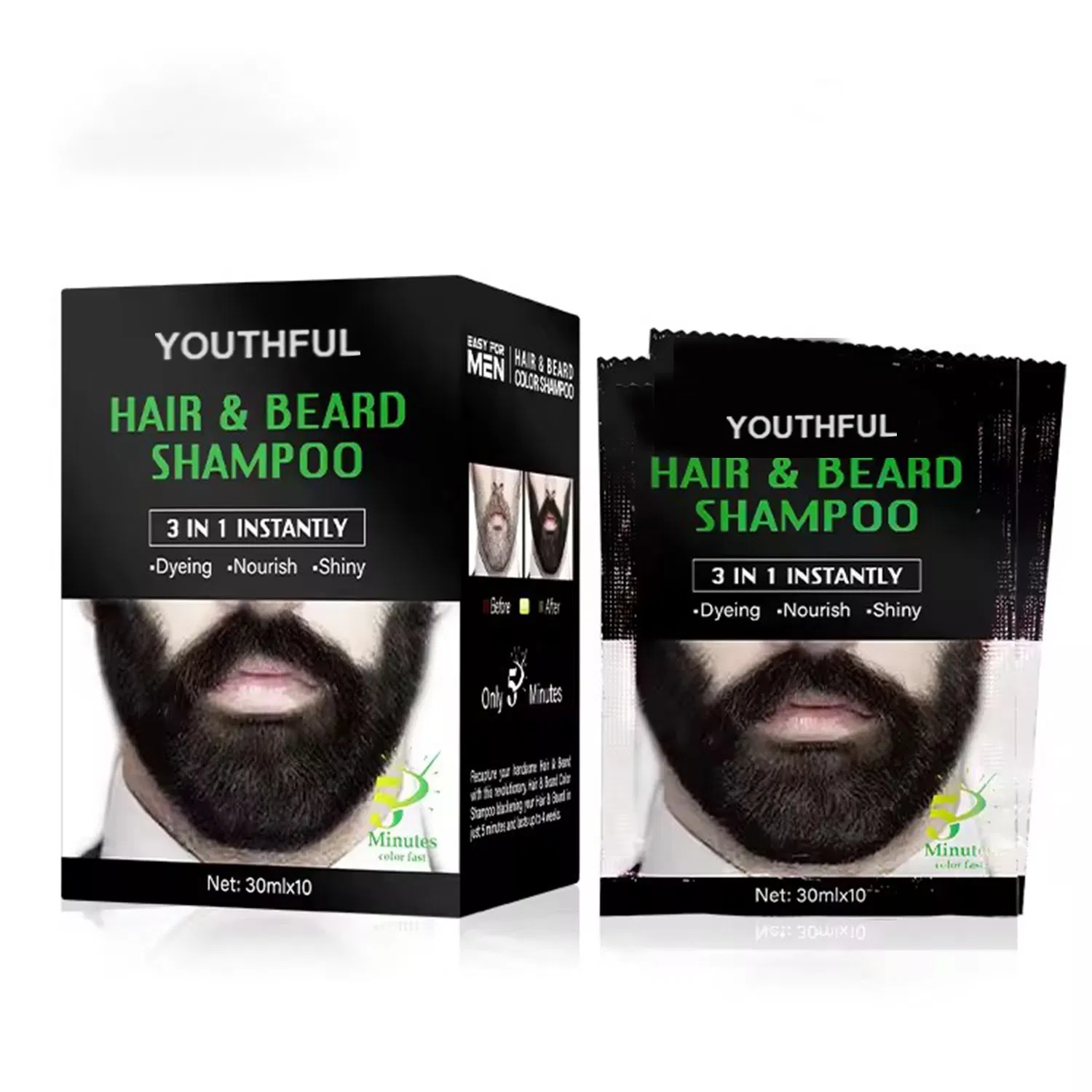 Black Hair Beard Oil Color Dye Shampoo for Men