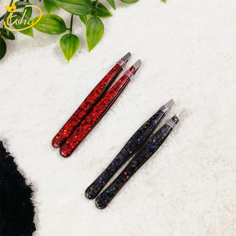 Professional Colorful Shinnning Epoxy Slant Tip Eyebrow Tweezer