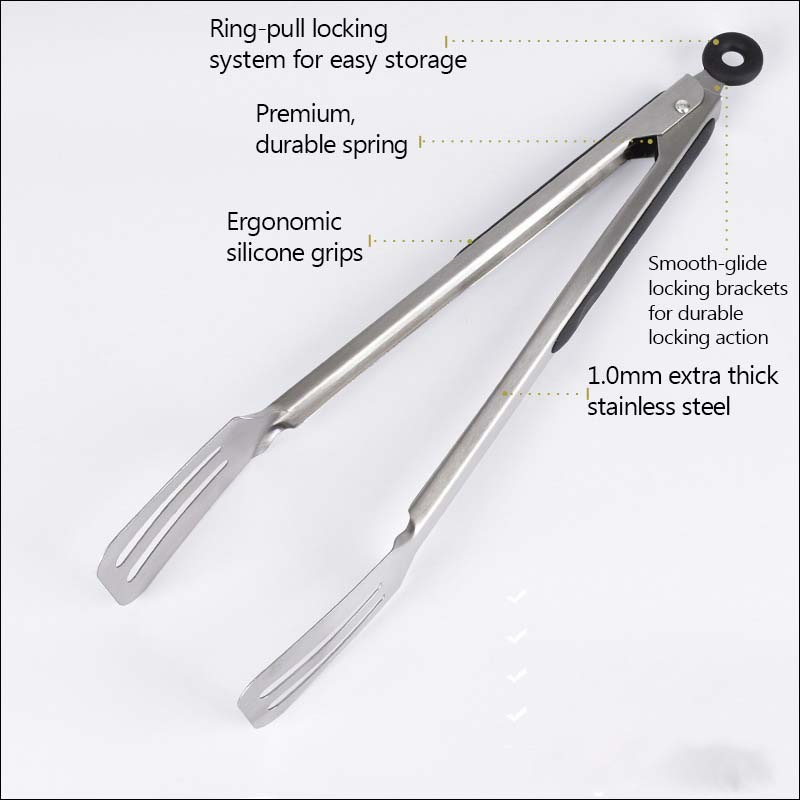Heat Resistant Silicone Food Tongs Salad Tongs Stainless Handle Kitchen Tongs