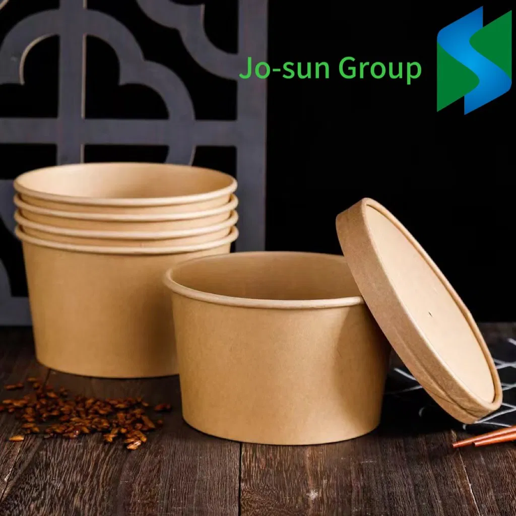 Jo-Sun Wholesale Logo Printed Kraft Paper Bowl with Lid Disposable Brown Kraft Paper Salad Bowl