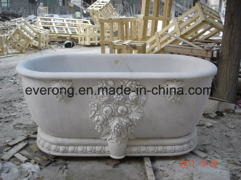 Natural White Marble Polished Simple Oval Freestanding Bathroom Stone Bathtub