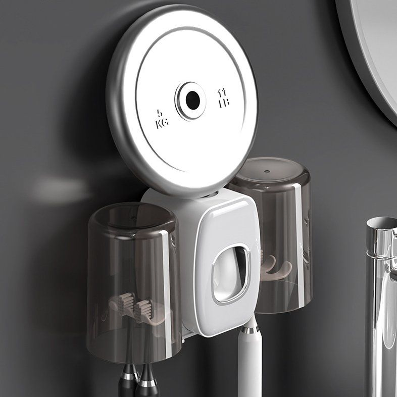 Bathroom Wall-Mounted Punch-Free Couple Toothbrush Holder Storage Rack with Automatic Toothpaste Squeezer