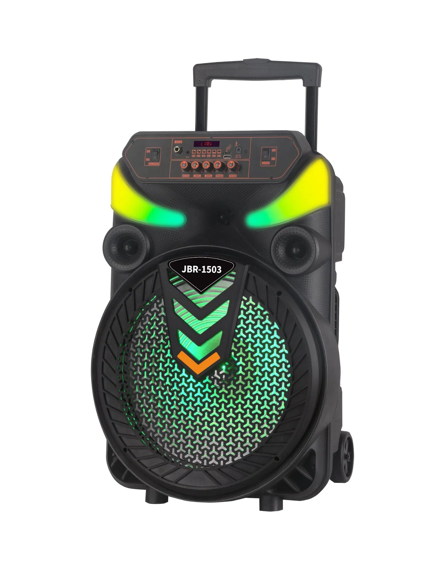 15 Inch Rechargeable Portable Bluetooth Active Speaker Trolley with Colorful LED Lights