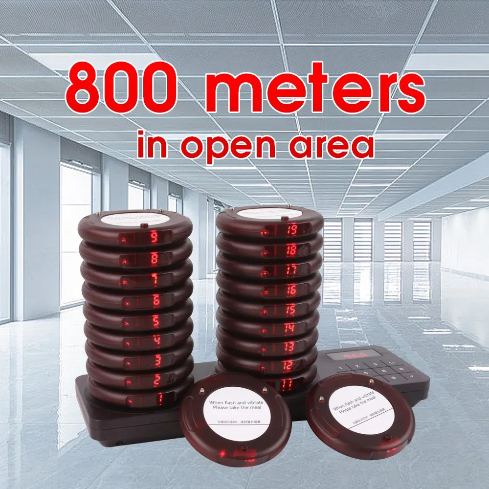 Wireless Restaurant Pager Waterproof Calling System 20 Coaster Buzzers Dual Charging Base