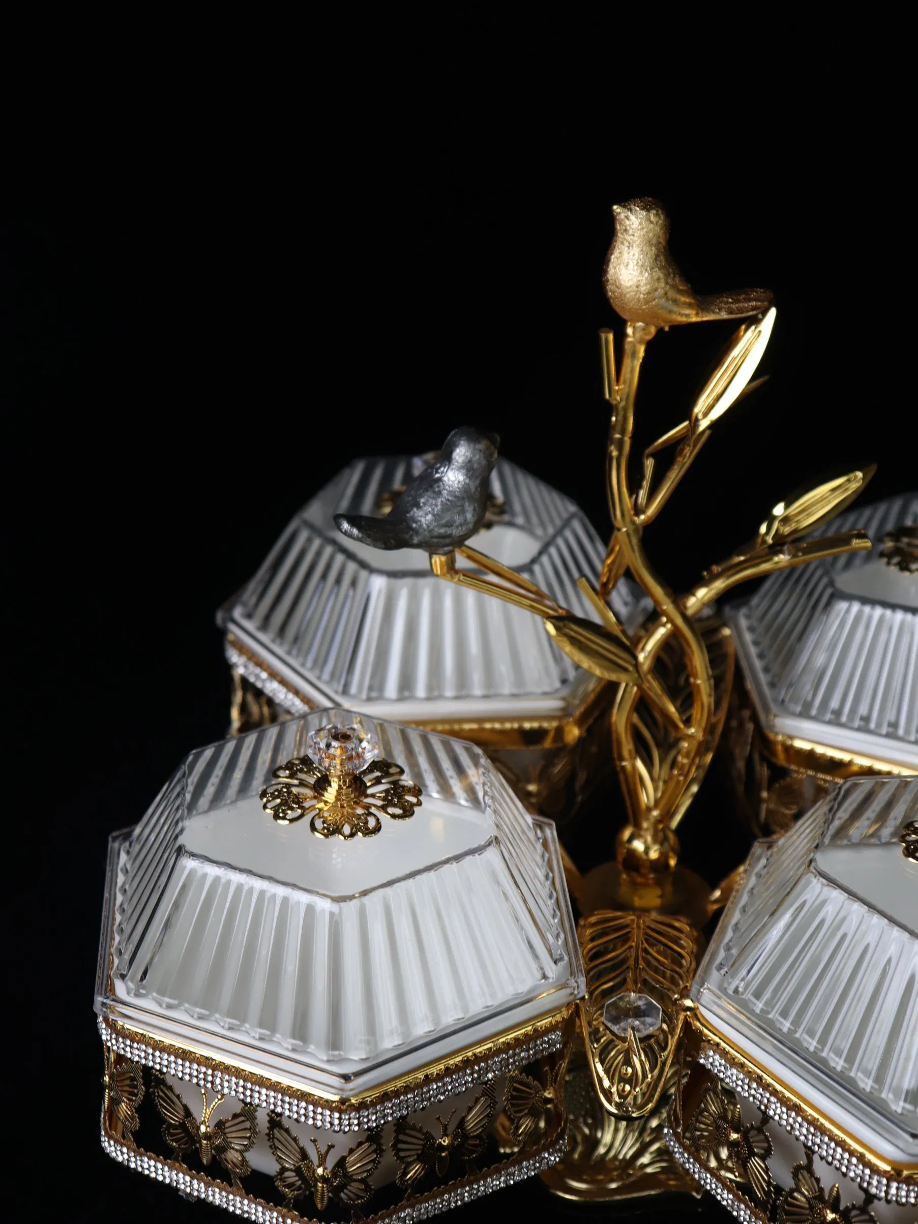 Home Ornament Gold-Plated Iron Frame with 4 Hexagonal Plastic Bowl Sets