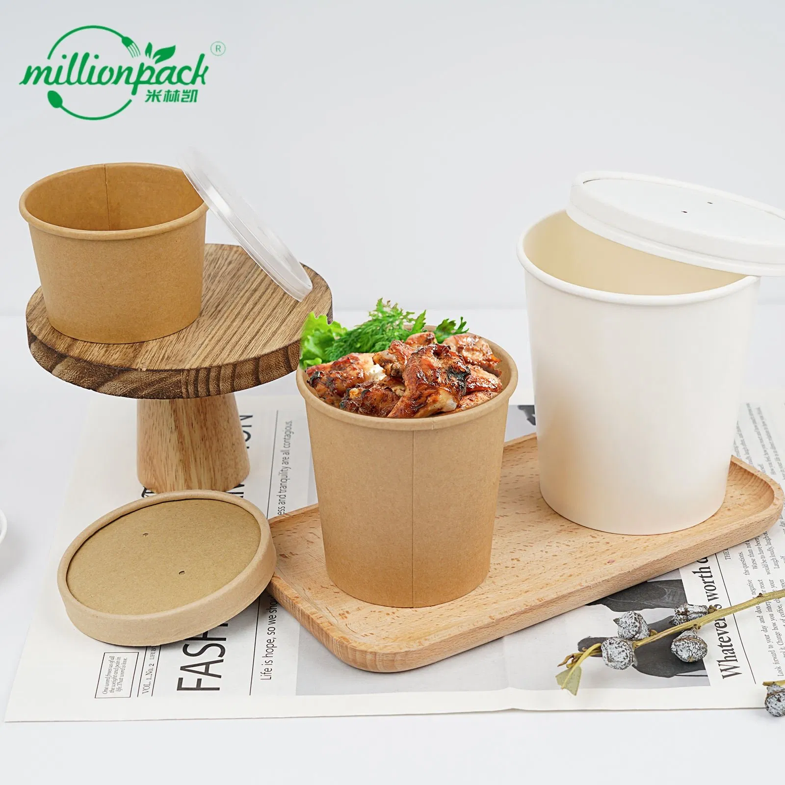 Brown Kraft Soup Bowl with Lid Custom Logo for Takeaway Food