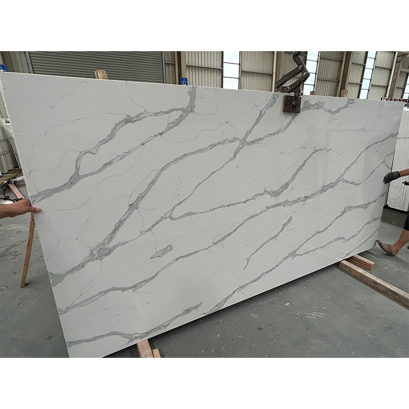 Artificial Stone Polished/Honed White Calacatta White Quartz Big Slab for Interiors/Indoor Kitchen/Bathroom Countertops/Vanity