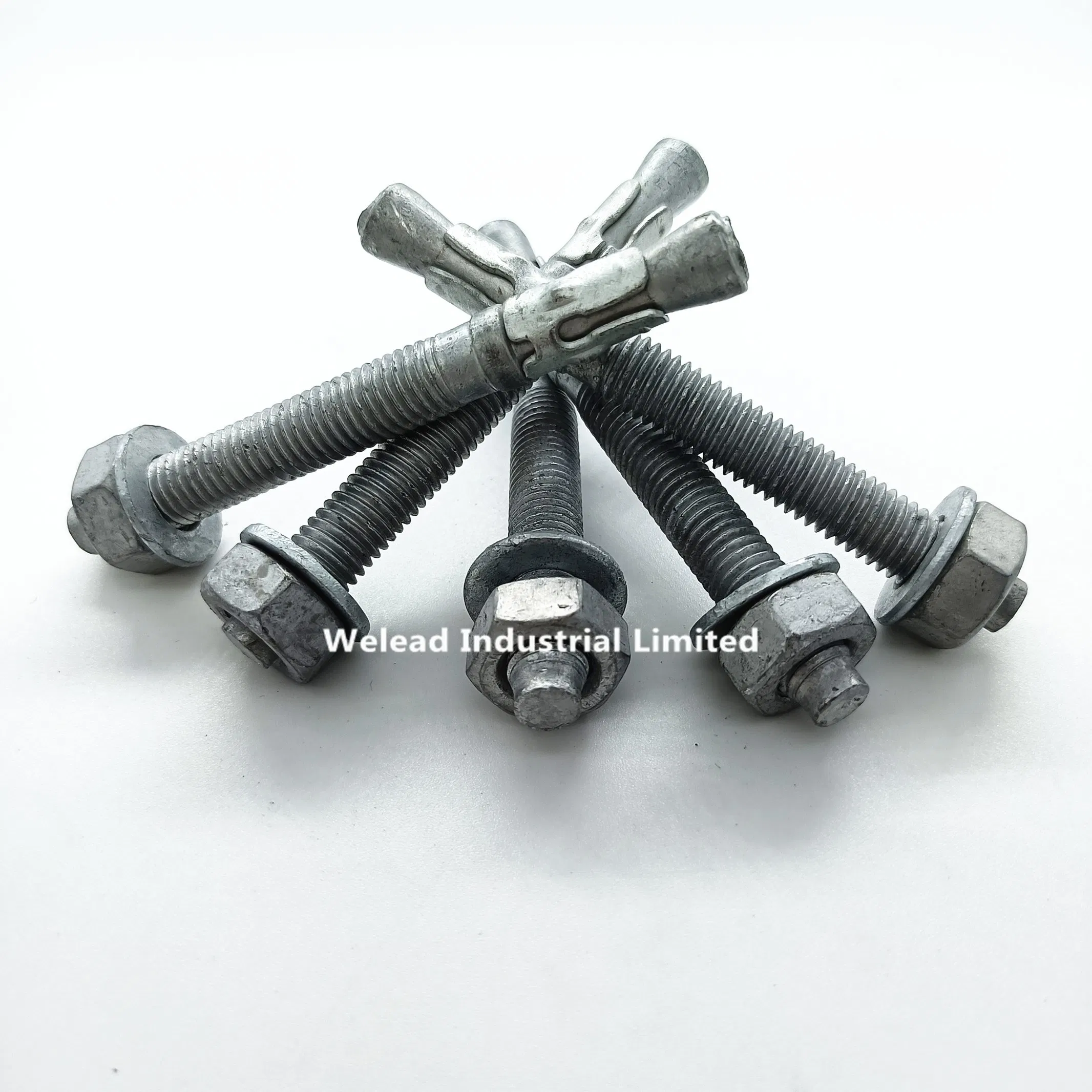 M10X90 HDG Wedge Anchor Throughbolt Expansion Concrete Fastener Carbon Mild Steel Thread Bolt Hot Dipped Galvanization Zinc Coating China Exporter