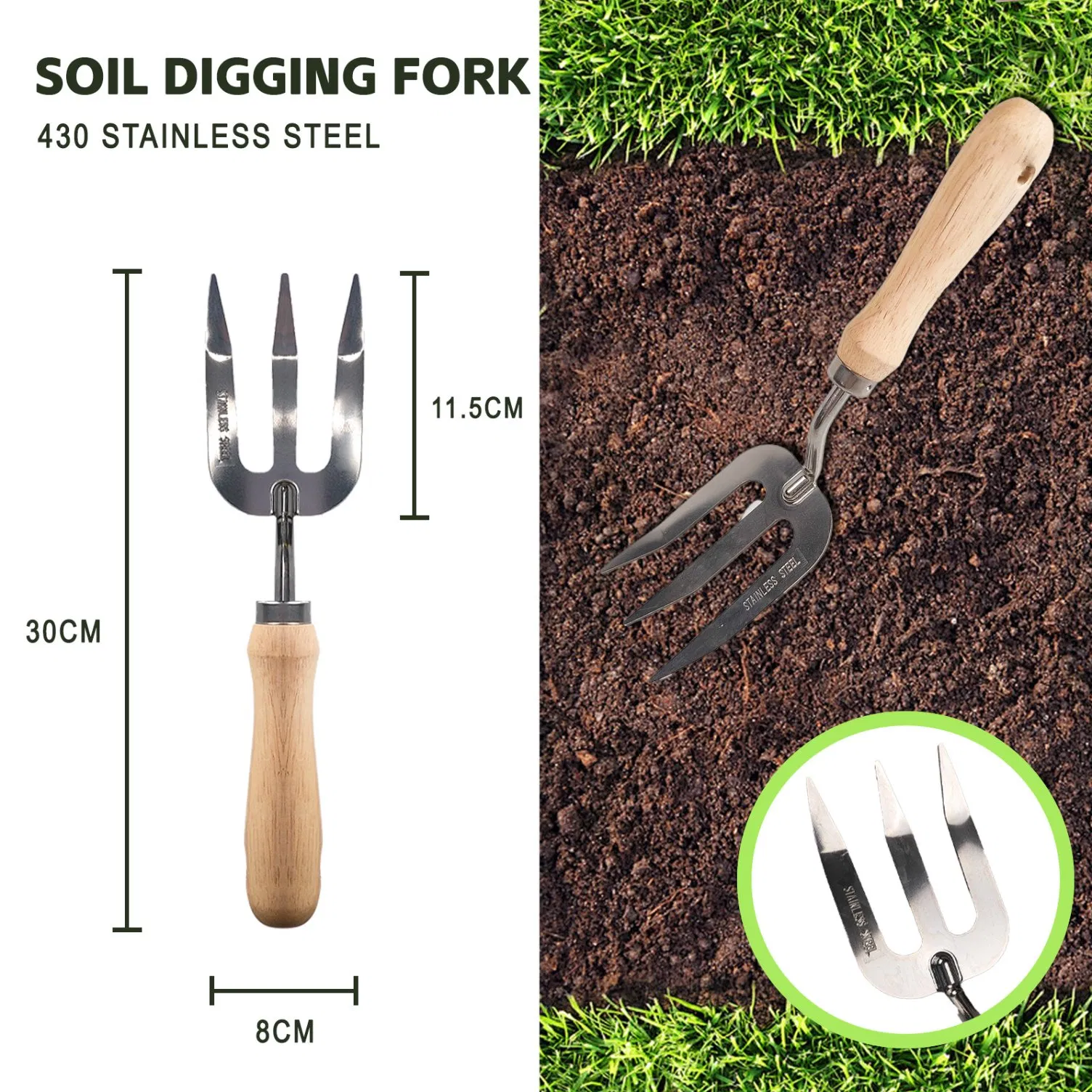 Garden Tool Set 5 Pieces Rake Shovel Fork with Ergonomic Non-Slip
