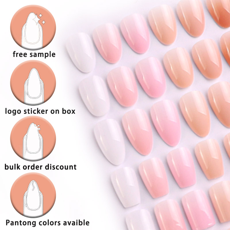 Manufacturer Press on Nails Acrylic Gradient Pink Short Almond Fake Nail Tips for Art
