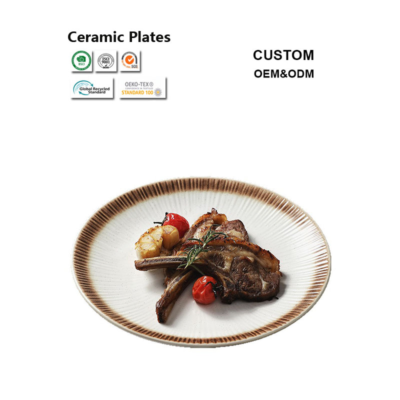 Custom Round Shallow Matte Black Restaurant Food Salad Steak Dinner Ceramic Plates