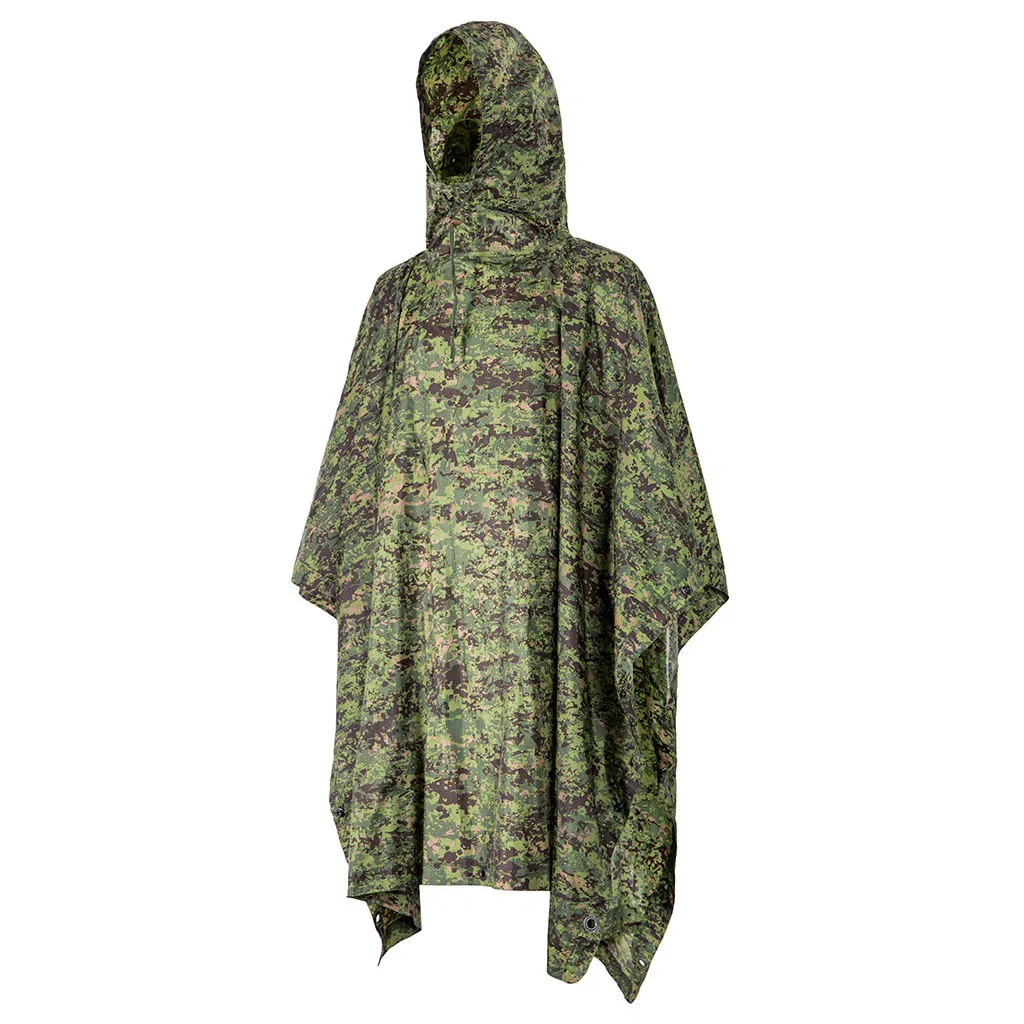 Durable Waterproof Jungle Camouflage Poncho Nylon Raincoat with PU Coating