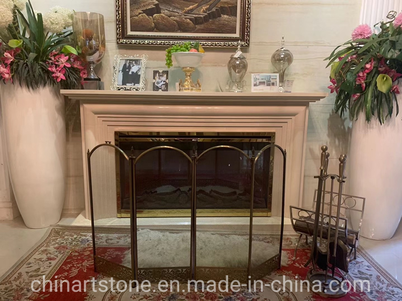 Nature White Beige Dark Color Marble Fireplace for House