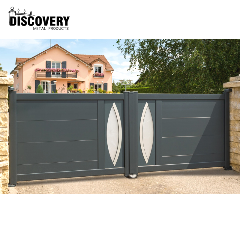 Customized Powder Coated Grey Black Horizontal Slats Garden Automatic Double Swing Driveway Sliding Entrance Aluminum Latest Main Gate Designs