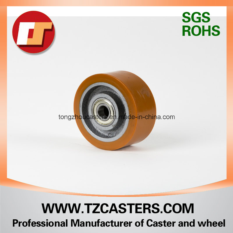 OEM China Factory Manufacturer 5" Red PU on Cast Iron Heavy Duty Anti-Resisting Muted Rigid Caster Wheel for Workbench/Factory Factilty 80*100