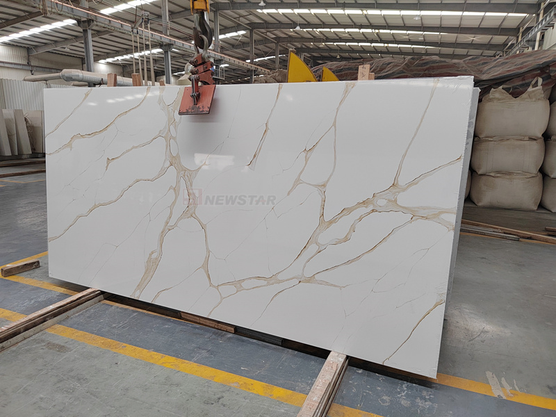 Factory Manufacture Horizon Calacatta Gold Marble Artificial Living Room Wall Background Big Slab Quartz Stone Countertop